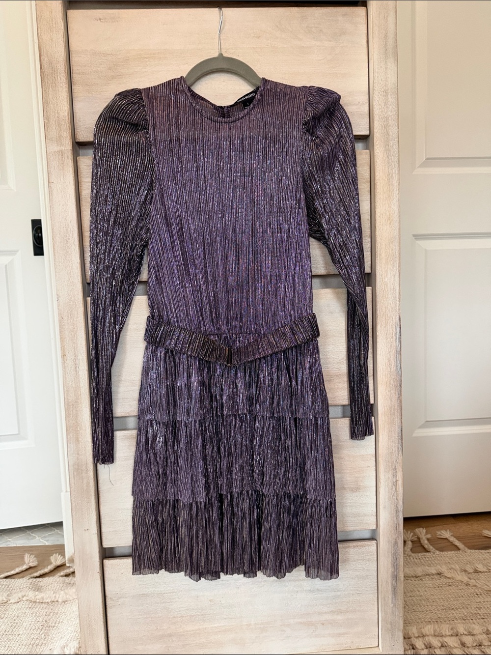 Sabina Musayev Shimmery Lavender-Purple Long Sleeve Pleated Dress